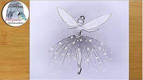 Fairy Dream scenery - step by step Pencil Sketch || How to Draw a Beautiful Fairy || peri çizimi
