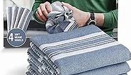 Country Trading Co. Big Thirsty Dish Towels - Organic Cotton Super Absorbent Kitchen Towels, Set of 4 – Soft Weave Machine Washable Tea Towels - 25” x 19” (Blue)