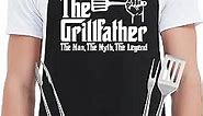 Grill Apron BBQ Aprons for Men Dad - The Grillfather - Funny Kitchen Chef Cooking Grilling Apron with 2 Pockets and 40” Long Ties - Birthday Father's Day Christmas Gifts for Dad Husband
