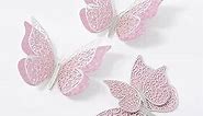 12PCS Butterfly Wall Decals - 3D Butterflies Decor for Wall Removable Mural Stickers Home Decoration Kids Room Bedroom Decor (Pink Silver)