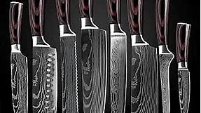 SENKEN 8-piece Japanese Kitchen Knife Set with Laser Damascus - Imperial Collection - Ultra Sharp for Very Fast Cutting