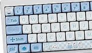 PBT Alice Rabbit Keycaps Set MOA Profile Blue White Cute Keycaps 145 Keys Custom Dye-Sublimation Keyboard Keycaps for 60% 65% 70% 75% 100% Cherry Gateron MX Switches Mechanical Keyboards