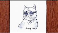 How To Draw A Cat With Sunglasses Easy 🐱┇dessin de chat ┇Cat Drawing┇Cat Drawing Easy | Drawing WoW