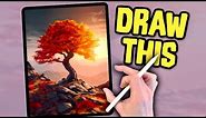 DRAW A MOUNTAIN FALL TREE - Procreate drawing tutorial made easy