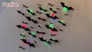 44PCS LED Bats Halloween Decoration, 3D Bat Wall Stickers, 4 Size Reusable PVC Bats Decor with Self Adhesive Dots, Black Bats Wall Décor for Halloween Home Décor Party Supplies