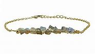 Gempires Natural Ethiopian Opal Chips Bar Bracelet, Opal Rough Beads Bracelet, 3-5 mm Nuggets With 7 + 1 Inch 14k Yellow Gold Plated Adjustable Chain (Opal)