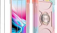 for iPhone 8 Plus Case/iPhone 7 Plus Case, iPhone 6 Plus/6S Plus Case 5.5 Inch with Ring Stand, with 2 Pack Glass Screen Protector Heavy-Duty Grade Phone Cover (Rainbow Pink)