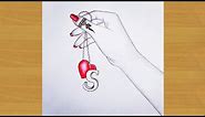 How to draw beautiful girl hand holding heart keychain ||Gali Gali Art ||