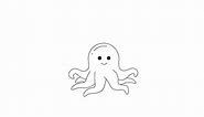 Smiling octopi with curly tentacles bw 2D character animation. Underwater sea creature outline cartoon 4K video, alpha channel. Floating in water animated animal isolated on white background