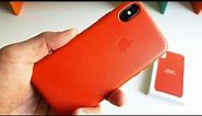 Apple Brilliant Orange Leather Case for iPhone X in 4K