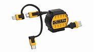 DeWALT 3-In-1 Retractable Charging Cable Reinforced With Kevlar Lightning, Type C, And Micro-USB To USB 1m