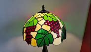 tuomoxte Tiffany Style Table Lamp, Stained Glass Bedside Lamp, Handmade Antique Desk Lamp, Grape and Leaf Pattern, for Nightstand Bedroom Living Room Home Office, Include Light Bulb, 12X12X19 Inch