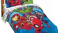 Jay Franco Marvel Super Hero Adventures Avengers Heroes Amigos 4 Piece Toddler Bed Set – Super Soft Microfiber Bed Set – Bedding Features Captain America, Hulk, Iron Man, & Spiderman