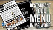 How to Design Printable Restaurant Food Menu Card in MS Word | DIY Food Menu Template