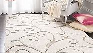 SAFAVIEH Florida Shag Collection Area Rug - 6' x 9', Cream & Beige, Scroll Design, Non-Shedding & Easy Care, 1.2-inch Thick Ideal for High Traffic Areas in Living Room, Bedroom (SG455-1113)