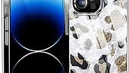 for iPhone 14 Pro Case, Cute Glossy Leopard Print Phone Case for Women Girls, Slim Fit Glitter Bling Marble Back Protective Cover for iPhone 14 Pro 6.1" 2022, White/Cheetah