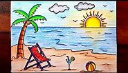 Summer Season Drawing Sketch | How to Draw Summer Season For kids | Summer Season Scenery easy steps