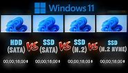 Windows 11 HDD vs SSD vs M.2 vs NVMe Boot Time Comparison