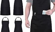 4 Packs Chef Apron, Black Waterproof Apron, Adjustable Apron with 2 Pockets for Men Women, Professional Apron for Kitchen Cooking Gardening Painting Baking Restaurant (Black)