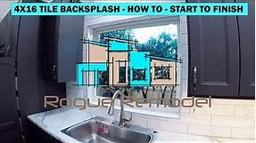 How to Backsplash Tile with White 4x16 Subway Tile and Gray Grout-Start to Finish - Ikea Cabinets!!