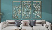 AUIAU Minimalist Flower Wall Art Decor Gold Floral Geometry Wood Art Wall Decor Modern Abstract Flower Wall Art Wood Line Drawing 3 Panels Bedroom Above Bed Living Room 32x16 Inch