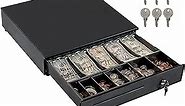 Volcora Cash Register Drawer for Point of Sale (POS) System, 5 Bill/7 Coin, 16" with Adjustable Coin Slots, 24V, RJ11/RJ12 Key-Lock, Media Slot, Black