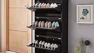 3 Drawer Shoe Storage Cabinet Wall Mounted & No-Assembly 25“ Metal Shoe Cabinet for Entryway, Hallway, and Corridor, Holds 12 Pair Shoes, Black
