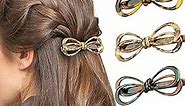 Cobahom 3Pcs Hair Clips Duckbill Clip 2.5 inch Bow Hairpin 3 Colors Set Fashion Hollow Bow Hair Clips for Women Girls (Yellow-Brown & Beige & Red-Green)