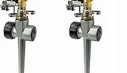 Hourleey 2 Pack Brass Impact Lawn Sprinklers for Yard, Heavy Duty Adjustable Pulsating Water Sprinkler Head with Aluminum Alloy Spike Base for Large Area Patio Garden
