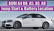Audi A4 B8, A5, A6, A8 battery location and how to jump start (charge battery)
