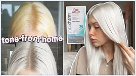 HOW TO TONE PLATINUM BLONDE HAIR AT HOME | Wella T14 | bye yellow/brassy tones