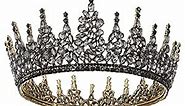 AW BRIDAL Baroque Queen Crowns and Tiaras Crystal Wedding Crown for Women Vintage Birthday Tiara Gothic Bridal Tiara for Wedding Crown (Black)