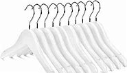 Nature Smile Kids Baby Children Toddler Wooden Shirt Coat Hangers with Notches and Anti-Rust Chrome Hook Pack of 10 (White)