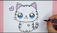 How to Draw a Cute Baby Kitten - Happy Drawings