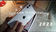 iphone 11 unboxing in 2023 || 🌸 128gb white, accesories + camera test (secondhand)
