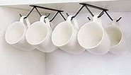 Cabinet Hook Mug Holder - Hanging Coffee Cup Rack for Kitchen, Under Cabinets Metal Hangers Organizer Shelf Storage Utensil (Black)