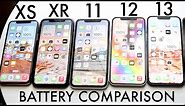 iPhone XS Vs iPhone XR Vs iPhone 11 Vs iPhone 12 Vs iPhone 13 iOS 17 Battery Comparison!