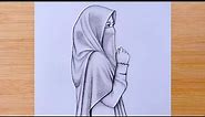 A girl with hijab - Pencil sketch - Drawing tutorial. how to draw
