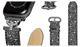 Bling Leather Compatible with Apple Watch Bands 44mm Women, Dressy Fancy Shiny Apple Watch Band 42mm 45mm for iWatch Series 9 8 7 6 5 4 3 2 1 SE with Rhinestone D-Shape Metal Buckle