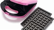 GreenLife Electric Waffle Sandwich Maker, Toaster, Panini Press with Healthy Ceramic Nonstick Plates, Perfect for Tuna Melts, Crispy Rice, Grilled Cheese, LED Indicator Light, PFAS-Free, Pink