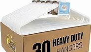 Quality White Plastic Hangers 30 Pack - Super Heavy Duty Plastic Clothes Hanger Multipack - Thick Strong Standard Closet Clothing Hangers with Hook for Scarves and Belts-17 Coat Hangers (White, 30)