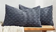 MIULEE Pack of 2 Decorative Burlap Linen Throw Pillow Covers Modern Farmhouse Pillowcase Rustic Woven Textured Cushion Cover for Sofa Couch Bed 12x20 Inch Blue