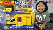 Toy Car Playtime! DHL Delivery Trucks Unboxing. Bruder Toy Truck, Matchbox Diecast. FedEx Truck