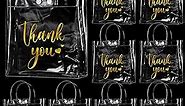 Clear Thank You Gift Bags with Handle Clear Plastic Gift Bag Transparent PVC Gift Bag for Wedding Baby Shower Birthday Party Favor, 8 x 8 x 3 Inch (30 Pcs)
