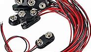 BBTO 20 Pack 9 V Battery Clip Connector Long Cable Connection Hard Shell Black Red Connector (I Type)