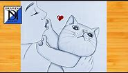 How to Draw Girl with Cat Love - Step by Step Drawing | Pencil Sketch For Beginner.