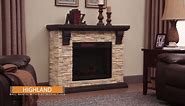 Home Decorators Collection Highland 50 in. Freestanding Faux Stone Electric Fireplace TV Stand in Gray with Mantel 103058