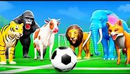 Animals Soccer Game - Funny Animals Play Foot Ball in Forest | Elephant, Cow, Lion, Animals Cartoons