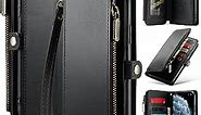 Strapurs iPhone 11 Pro Max Wallet Case with Card Holder【RFID Blocking】 Zipper, iPhone 11 Pro Max Cases Wallet Wristlet PU Leather Magnetic Flip Folio Shockproof Protective Cover for Women Men, Black