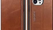 SHIELDON Case for iPhone 15 Pro Max 6.7", Genuine Leather Wallet Flip Magnetic Cover RFID Blocking Credit Card Holder Kickstand TPU Shockproof Case Compatible with iPhone 15 Pro Max 5G - Retro Brown